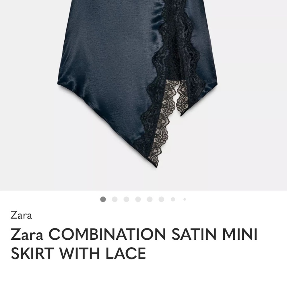 Zara Satin Handkerchief Mini Skirt in Deep Navy with Black Lace